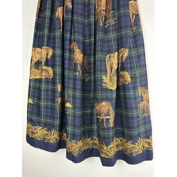 Susan Bristol Horse Print A Line Skirt Equestrian Tartan Plaid Western 10 Petite - Picture 6 of 8